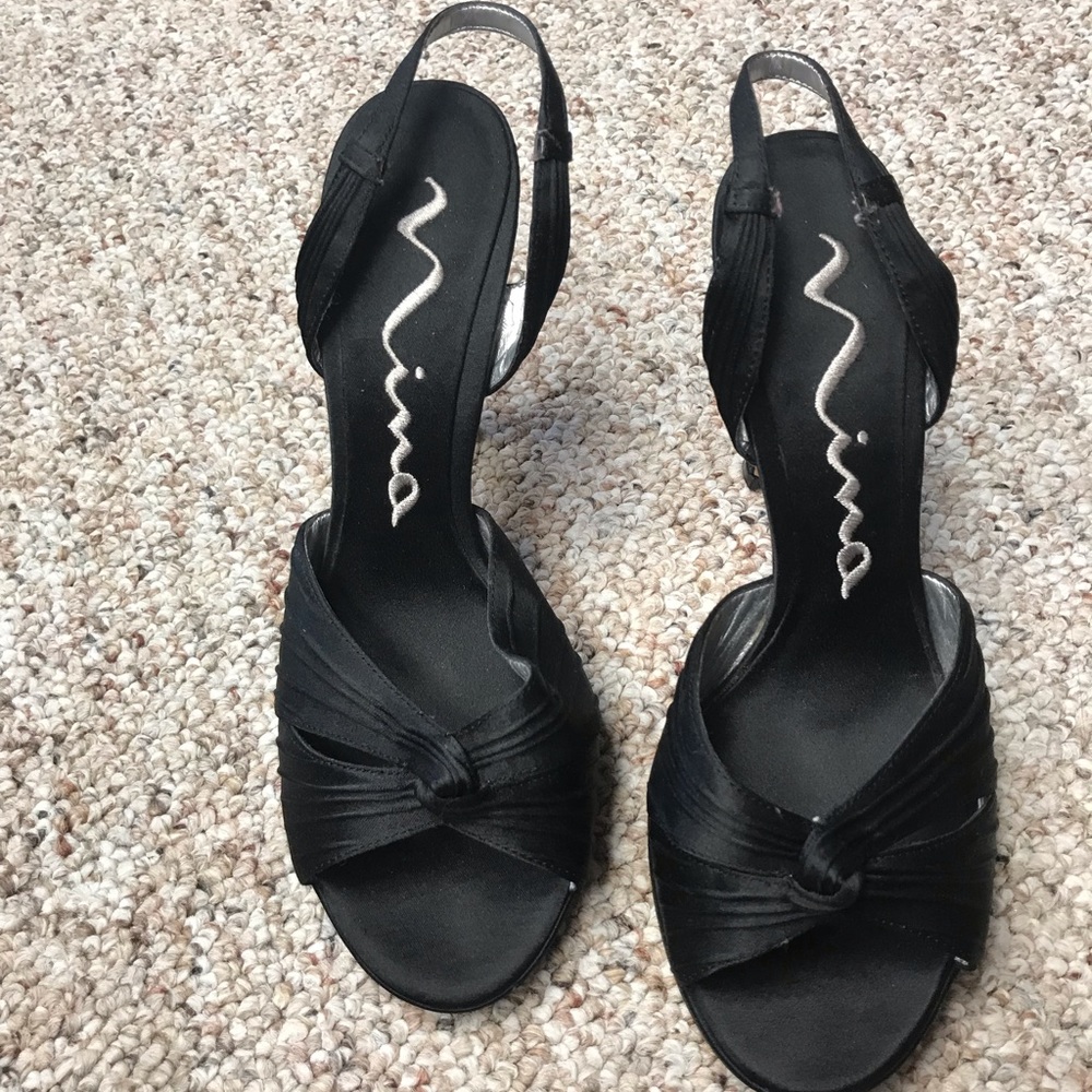 Nina Black Satin Heels 6.5